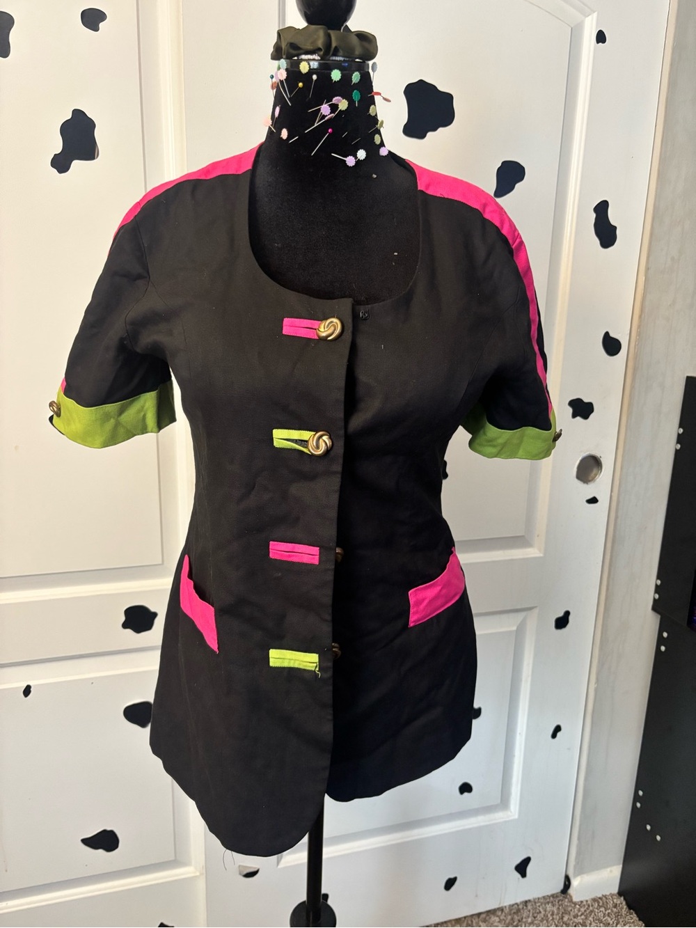 Morgan Miller Black Short-Sleeve Jacket with Pink & Lime Accents